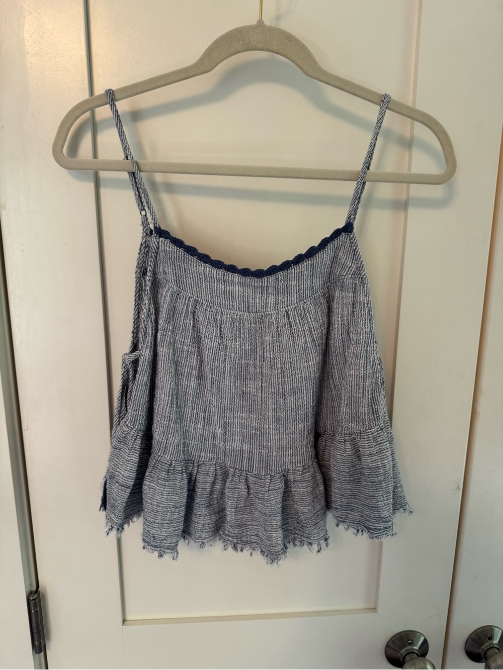 Aerie Striped Navy Ruffle-Hem Spaghetti Strap Camisole